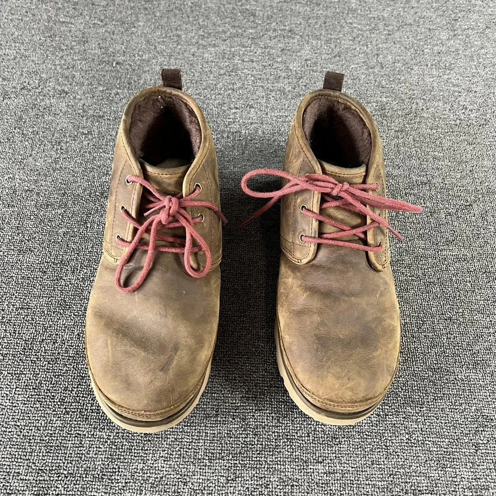 UGG Boots Mens 10 Brown Leather Wool Lined Chukka Ankle Lace Up Winter Casual